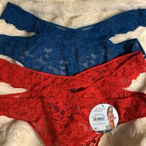 Adore Me Blythe Lace Thong Set - Red and Teal - Gorgeous! 3X